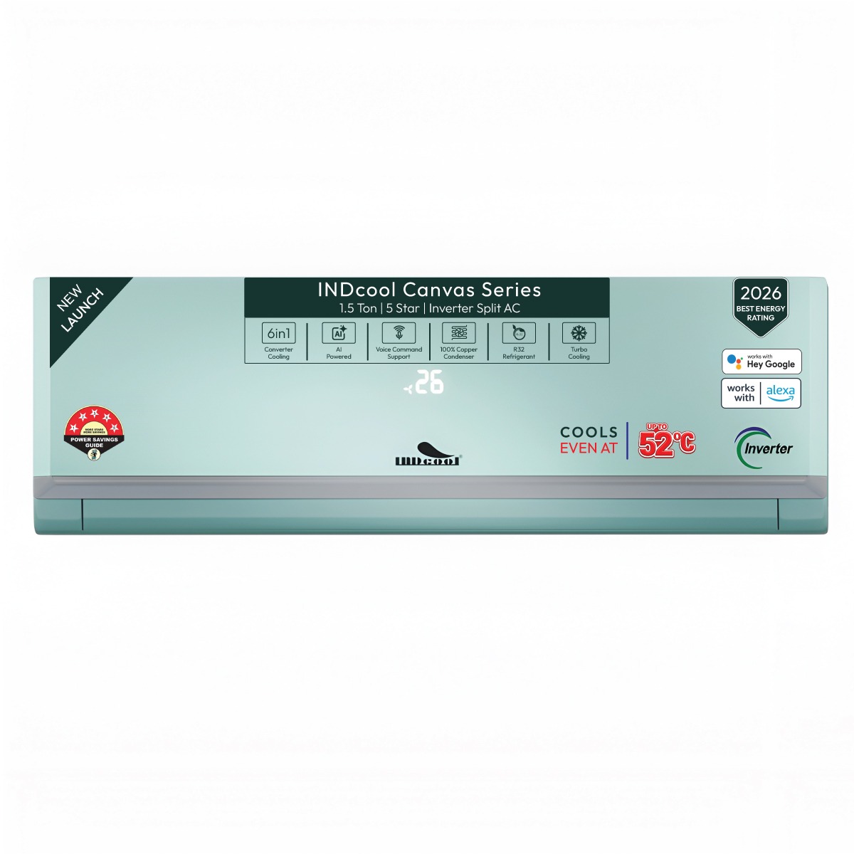 Canvas: IDCACSBF16K5CMA (Model 2026): 1.3 Ton 5 Star Inverter Split  Air Conditioner (Mintair Green)