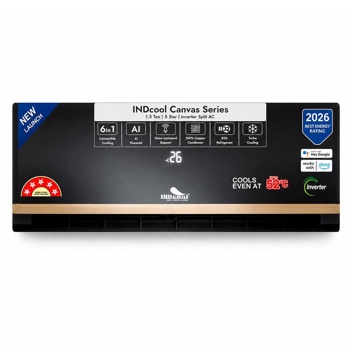Canvas: IDCACSBF16K5CMN (Model 2026): 1.3 Ton 5 Star Inverter Split  Air Conditioner (Midnight)