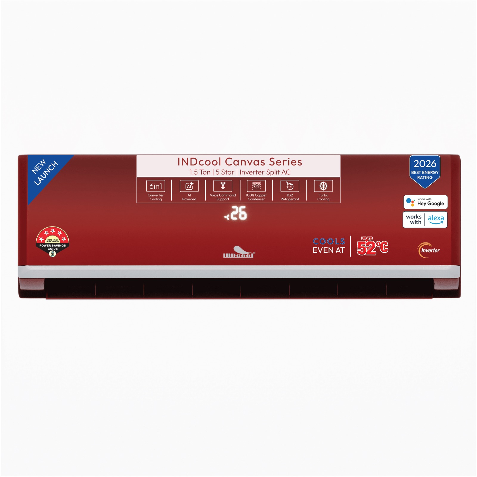 Canvas: IDCACSBF16K5CRB (Model 2026): 1.3 Ton 5 Star Inverter Split  Air Conditioner (Redbloom)